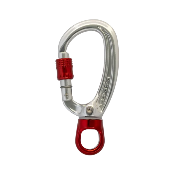 Un miniconector de rosca con eslabón giratorio, ideal para evitar que la eslinga se tuerza. Se puede usar en numerosas aplicaciones sin EPI en obras o en arboricultura.